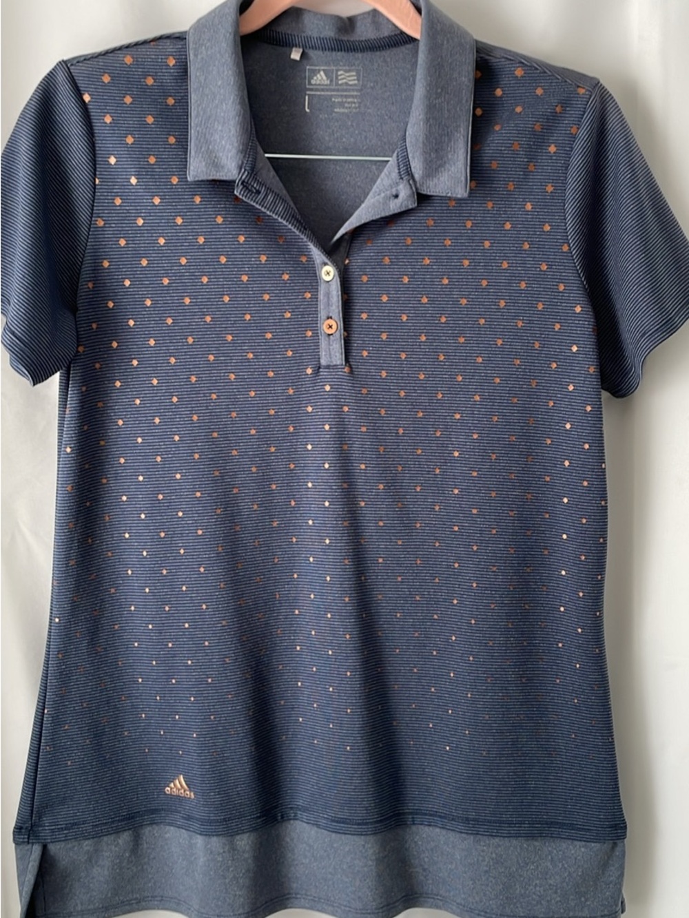 adidas Navy Polo Shirt with Rose Gold Dot Detail